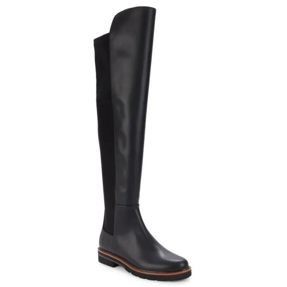 Stuart Weitzman Over The Knee Leather Boots Almond Toe Size 6 in Black‎ NEW